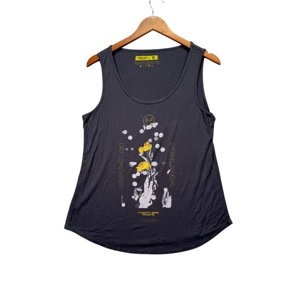 Twenty One Pilots Gray Folina Sahlo Band Graphic Flowers Tank Top Shirt S - Picture 1 of 3